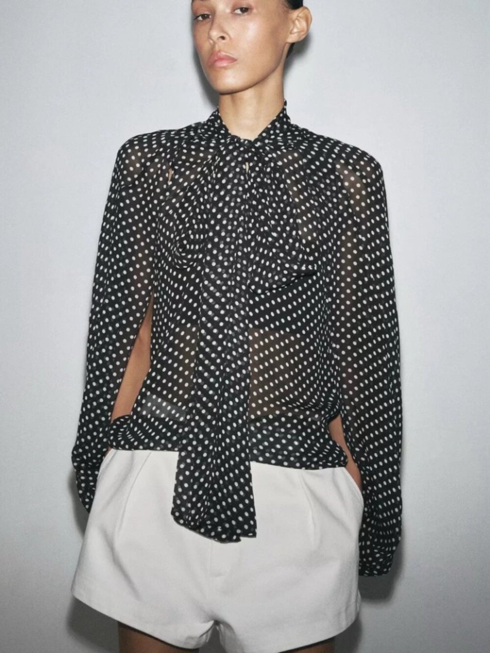 NWT ZARA CAPE BLOUSE WITH TIE DETAIL - Size L